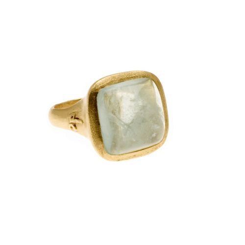 Aquamarine cabochon square cocktail ring with DC insignia <span class='visuallyhidden'>Call, text 323-404-2959 for shopping help.</span>