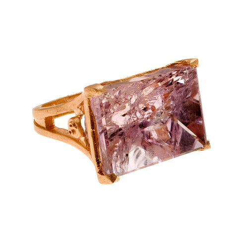 polished amethyst 35 carat cocktail ring with pretty bridge band, in 18k rose gold <span class='visuallyhidden'>Call, text 323-404-2959 for shopping help.</span>