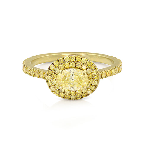 yellow diamond ring with double halo, in yellow gold <span class='visuallyhidden'>Call, text 323-404-2959 for shopping help.</span>