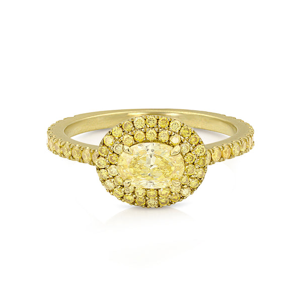 yellow diamond ring with double halo, in yellow gold <span class='visuallyhidden'>Call, text 323-404-2959 for shopping help.</span>