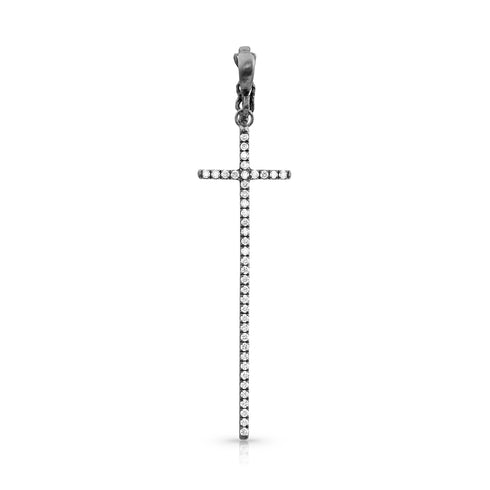 Dominique Cohen tall narrow diamond cross enhancer, hinged bail, in white diamonds and 18k black gold <span class='visuallyhidden'>Call, text 323-404-2959 for shopping help.</span>
