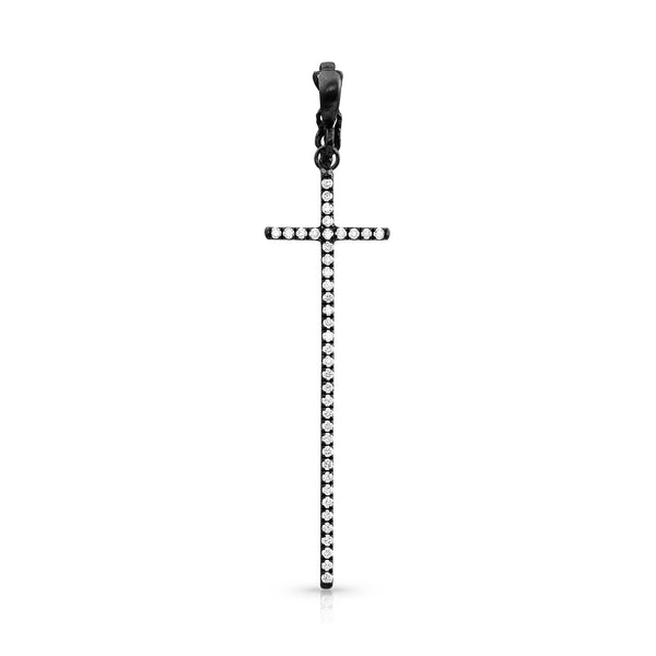 Dominique Cohen tall narrow diamond cross enhancer, hinged bail, in white diamonds and 18k black gold <span class='visuallyhidden'>Call, text 323-404-2959 for shopping help.</span>