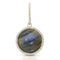round cabochon enhancer with diamond surround and diamond-faced smooth-back bail, size large, in labradorite and 18k yellow gold <span class='visuallyhidden'>Call, text 323-404-2959 for shopping help.</span>