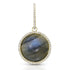 round cabochon enhancer with diamond surround and diamond-faced smooth-back bail, size large, in labradorite and 18k yellow gold <span class='visuallyhidden'>Call, text 323-404-2959 for shopping help.</span>