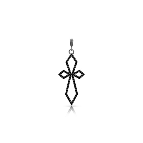 Dominique Cohen delicate deco cross enhancer, hinged bail, in black diamonds and 18k black gold <span class='visuallyhidden'>Call, text 323-404-2959 for shopping help.</span>