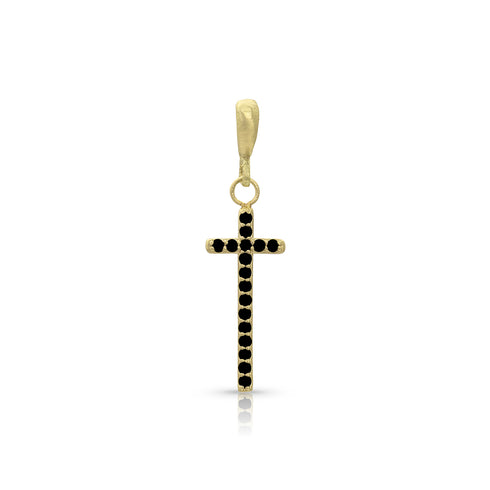 narrow medium cross enhancer on hinged bail, in black diamonds and yellow gold <span class='visuallyhidden'>Call, text 323-404-2959 for shopping help.</span>