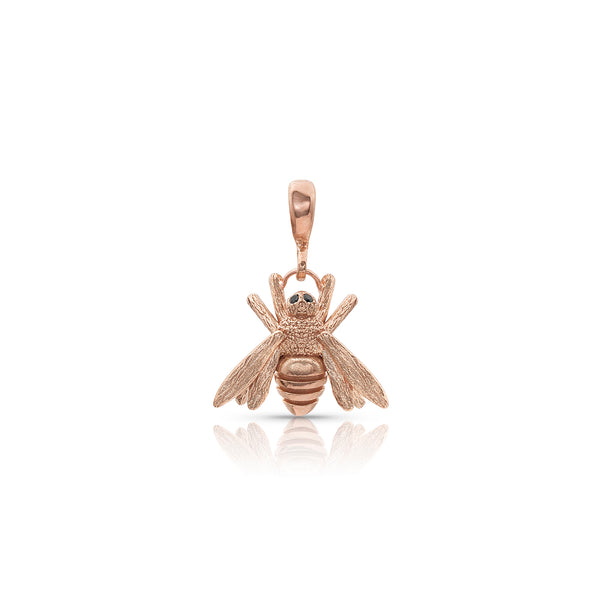 bee charm with black diamond eyes, on hinged bail, in rose gold <span class='visuallyhidden'>Call, text 323-404-2959 for shopping help.</span>