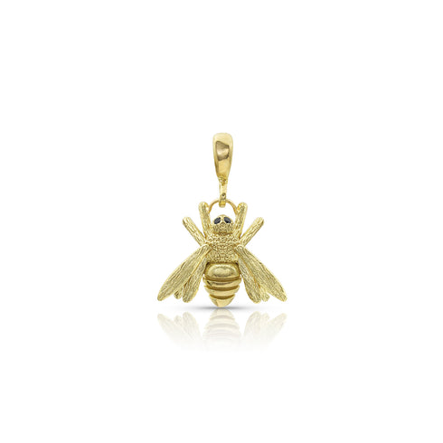 bee charm with black diamond eyes, on hinged bail, in yellow gold <span class='visuallyhidden'>Call, text 323-404-2959 for shopping help.</span>
