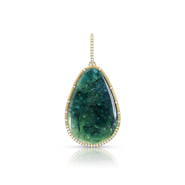 limited edition green tourmaline slice and white diamonds teardrop enhancer on diamond-faced, smooth-back bail <span class='visuallyhidden'>Call, text 323-404-2959 for shopping help.</span>