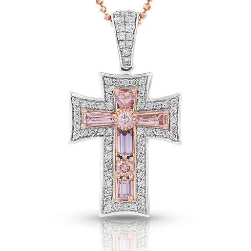rare jewelry pink diamond cross with white diamond accents and white diamond bail, in platinum <span class='visuallyhidden'>Call, text 323-404-2959 for shopping help.</span>