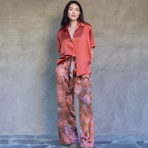 rose gold sis, with our silk boxing shirt and pant<br>in rust, and brazil nut, respectively <span class='visuallyhidden'>Call or text 323-404-2959 if you need shopping assistance.</span>