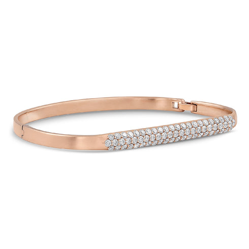 custom fit hinged huggie bangle, diamond pave style, in white diamonds and rose gold <span class='visuallyhidden'>Call, text 323-404-2959 for shopping help.</span>