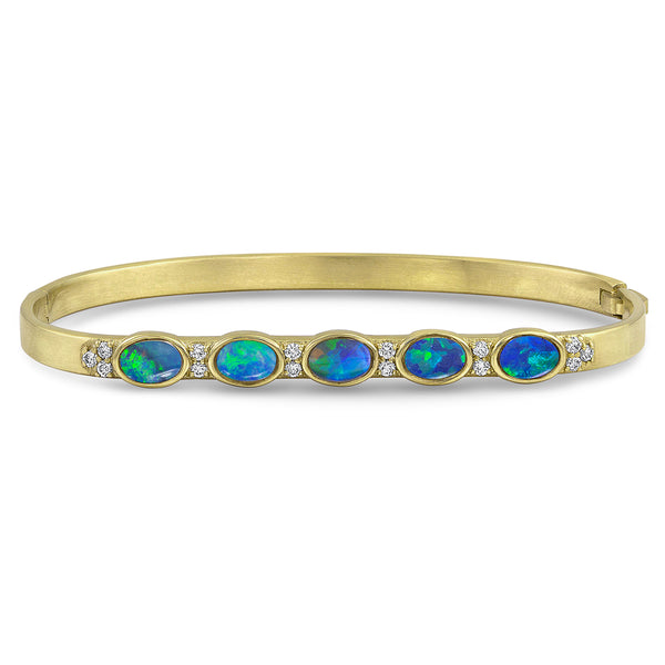Dominique Cohen custom-fit gemstone bangle in Australian opals + white diamonds <span class='visuallyhidden'>Call, text 323-404-2959 for shop help.</span>
