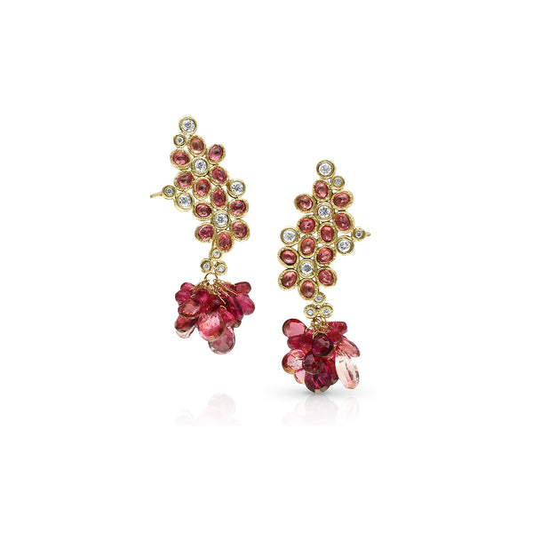 bespoke pink sapphires and pink tourmaline cuff earrings in rose gold <span class='visuallyhidden'>Call, text 323-404-2959 for shopping help.</span>