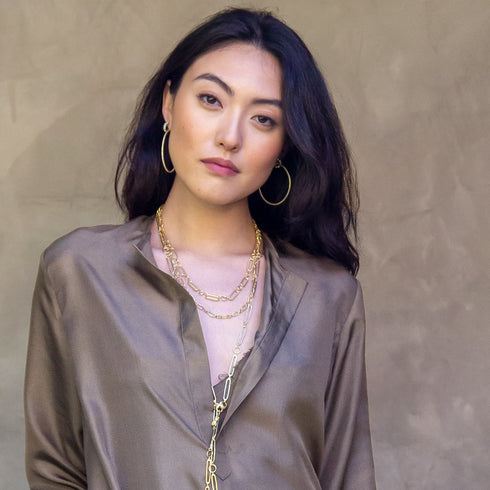 in yellow gold, with petite sis<br>and our boho chain, fastened lariat style <span class='visuallyhidden'>Call or text 323-404-2959 if you need shopping assistance.</span>