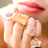left to right, citrine 35ct tranquility ring,<br>morganite 15ct cocktail ring,<br> morganite 12ct tranquility ring <span class='visuallyhidden'>Call, text 323-404-2959 for shopping help.</span>