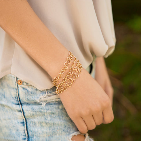 rose gold sis, wrapped as a bracelet<br>shop the look > not your mother’s pearls <span class='visuallyhidden'>Call or text 323-404-2959 if you need shopping assistance.</span>