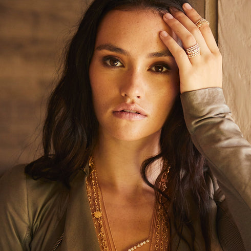 shop the look > chain reactions<br>(index finger, third ring from top) <span class='visuallyhidden'>Call, text 323-404-2959 for shopping help.</span>