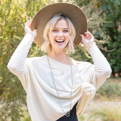 swap for our apatite briolette long necklace<br>shop the look > hello, sunshine <span class='visuallyhidden'>Call or text 323-404-2959 if you need shopping assistance.</span>