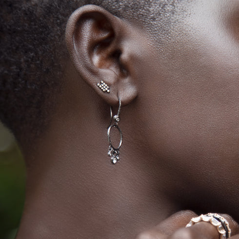similar in scale and swing to our diamond fringe earrings,<br>shown here with our diamond chevron studs<br>shop the look > kindred spirits <span class='visuallyhidden'>Call or text 323-404-2959 if you need shopping assistance.</span>