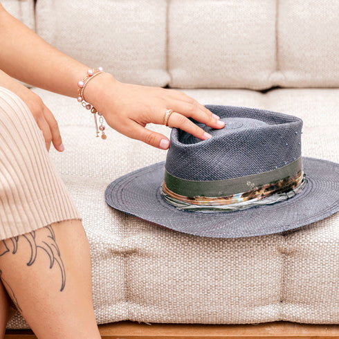 with our pink pearl paperclip bracelet,<br>champagne diamond emerald-cut and pave ring,<br>and designer hat, coronado <span class='visuallyhidden'>Call or text 323-404-2959 if you need shopping assistance.</span>