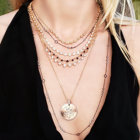 swap for our larger, 22mm confetti shield pendant necklace in<br>shop the look > champagne & caviar <span class='visuallyhidden'>Call, text 323-404-2959 for shopping help.</span>