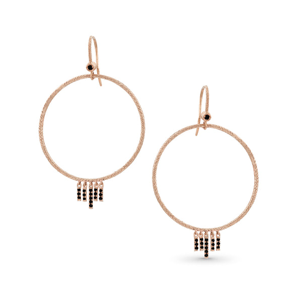 textured open circle with diamond chevron fringe earring, in black diamonds and rose gold <span class='visuallyhidden'>Call, text 323-404-2959 for shopping help.</span>