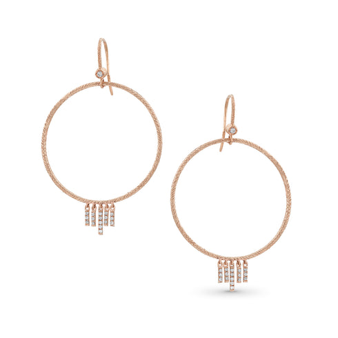 textured open circle with diamond chevron fringe earring, in white diamonds and rose gold <span class='visuallyhidden'>Call, text 323-404-2959 for shopping help.</span>