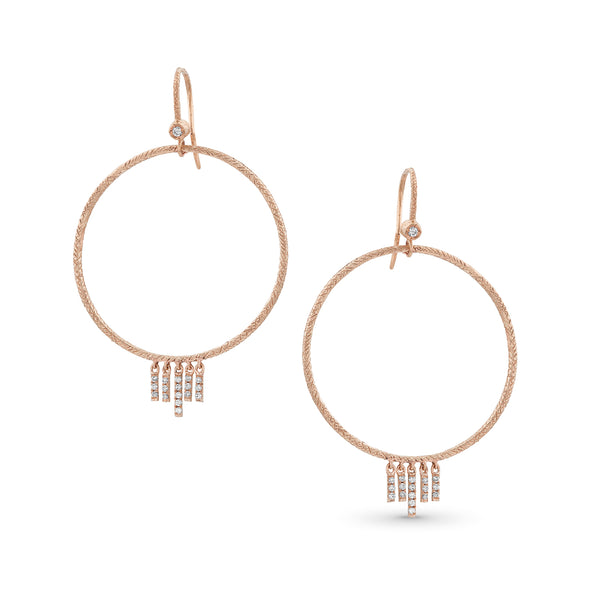 textured open circle with diamond chevron fringe earring, in white diamonds and rose gold <span class='visuallyhidden'>Call, text 323-404-2959 for shopping help.</span>