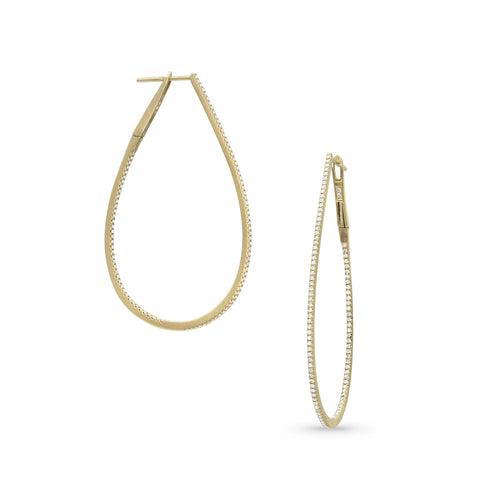 white diamond oval hoop Carrie earring, 2-inch<br>in 18k yellow gold; front + side views <span class='visuallyhidden'>Text, phone 323-404-2959 for shopping assistance.</span>