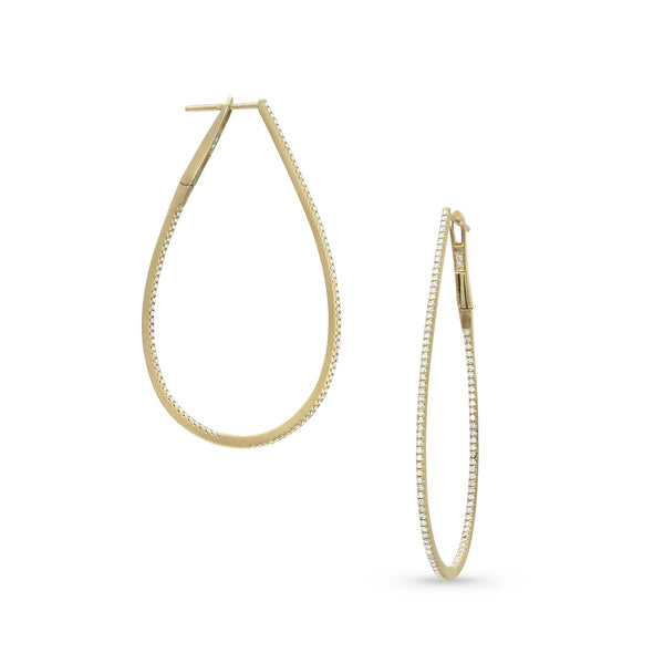 white diamond oval hoop Carrie earring, 2-inch<br>in 18k yellow gold; front + side views <span class='visuallyhidden'>Text, phone 323-404-2959 for shopping assistance.</span>