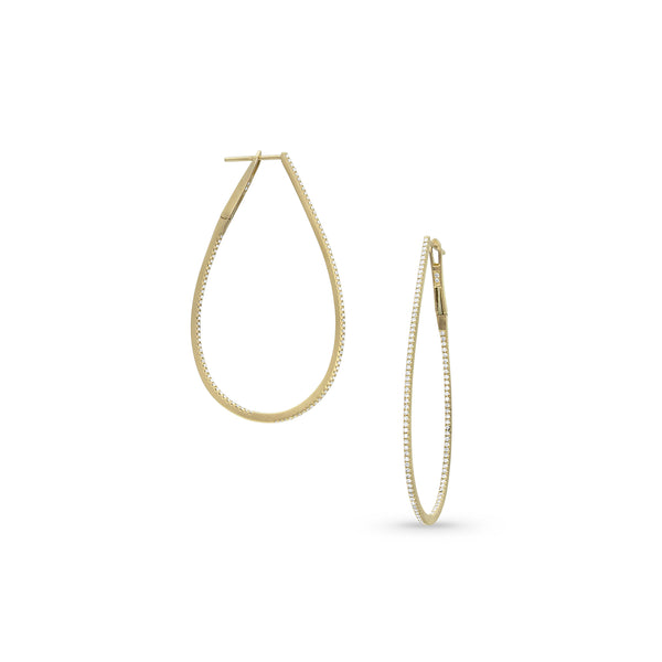 white diamond, yellow gold oval hoop earrings<br>as worn by Claire Danes during the season finale of Homeland on Showtime <span class='visuallyhidden'>Text, phone 323-404-2959 for shopping assistance.</span>