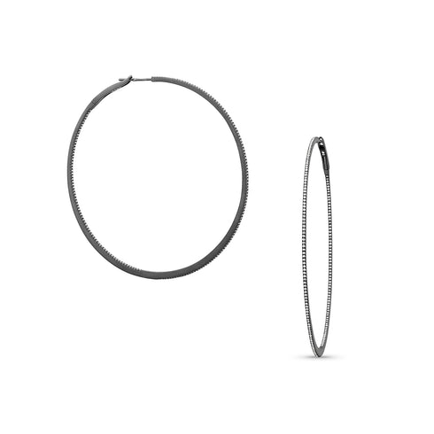 side view, extra large razor hoop diamond earrings in black gold<span class='visuallyhidden'>Call, text 323-404-2959 for shopping help.</span>