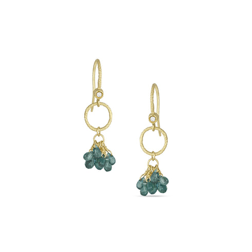 green sapphire, diamond, and 18k yellow gold dangle earrings <span class='visuallyhidden'>Call, text 323-404-2959 for shopping help.</span>
