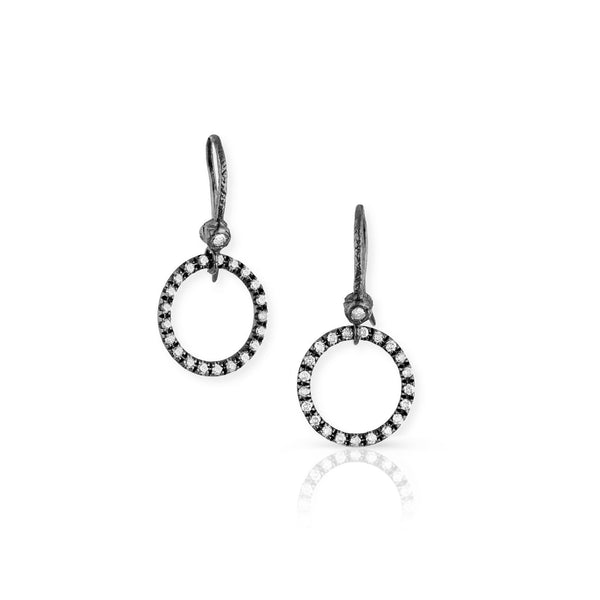 Dominique Cohen classic diamond halo drop earring, in white diamonds and 18k black gold <span class='visuallyhidden'>Call, text 323-404-2959 for shopping help.</span>
