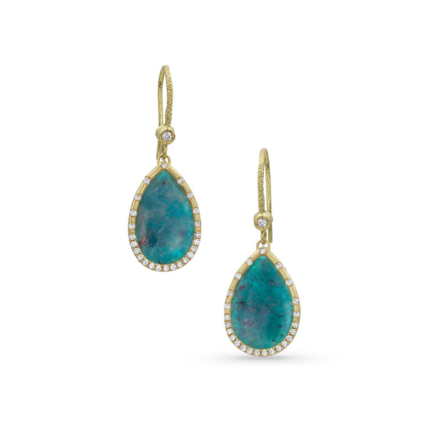 limited edition paraiba tourmaline slice and white diamonds teardrop earrings <span class='visuallyhidden'>Call, text 323-404-2959 for shopping help.</span>