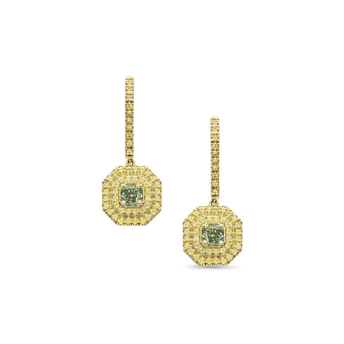 yellow diamond and green diamond earrings in yellow gold <span class='visuallyhidden'>Call, text 323-404-2959 for shopping help.</span>
