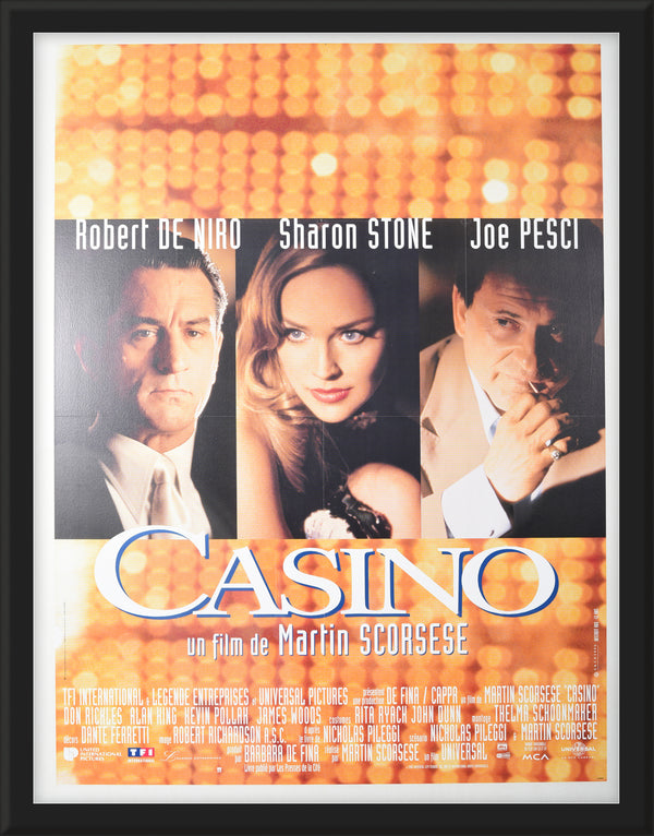 Casino movie poster, French release,<br>restored, framed, under plexiglass <span class='visuallyhidden'>Call or text 323-404-2959 if you need shopping assistance.</span>