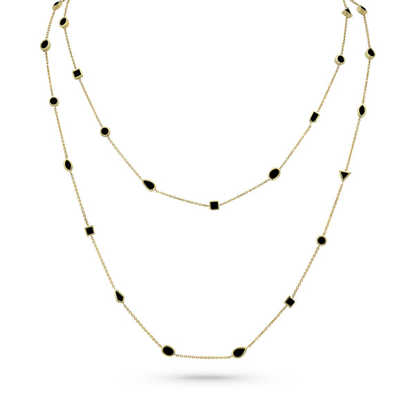 intricately cut mixed shapes bezels diamond station necklace in black diamonds and yellow gold <span class='visuallyhidden'>Call, text 323-404-2959 for shopping help.</span>