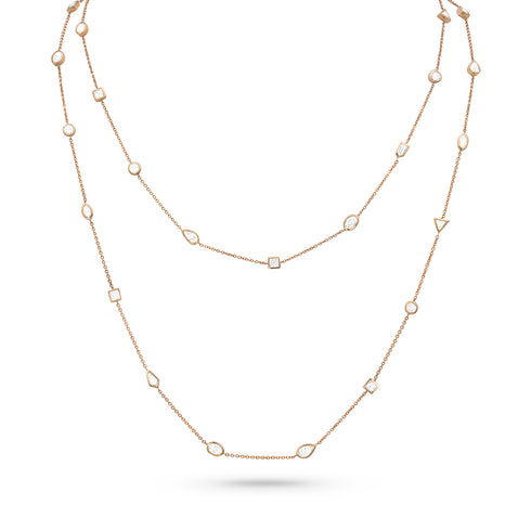 Dominique Cohen mixed shape bezels diamond station necklace in 18K rose gold, 42 inch length<span class='visuallyhidden'>; shop help at 760-978-9297.</span>