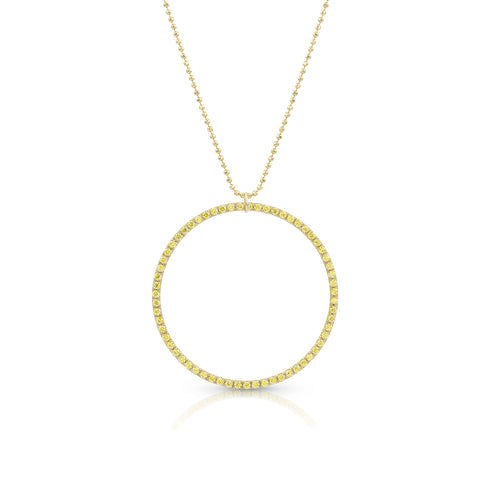 Dominique Cohen large diamond halo open circle pendant necklace, in yellow diamonds and 18k yellow gold <span class='visuallyhidden'>Call, text 323-404-2959 for shopping help.</span>