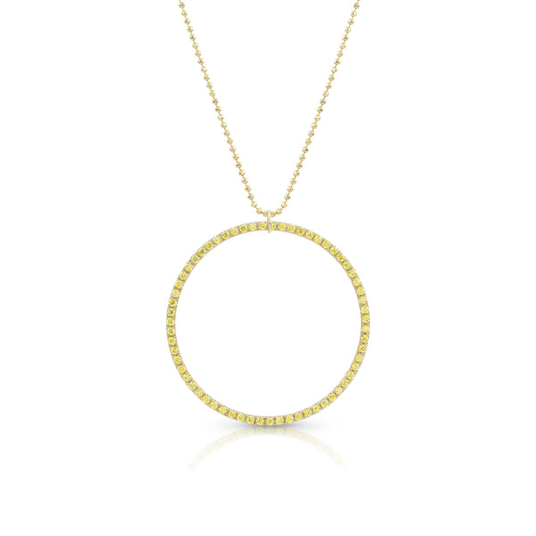 Dominique Cohen large diamond halo open circle pendant necklace, in yellow diamonds and 18k yellow gold <span class='visuallyhidden'>Call, text 323-404-2959 for shopping help.</span>