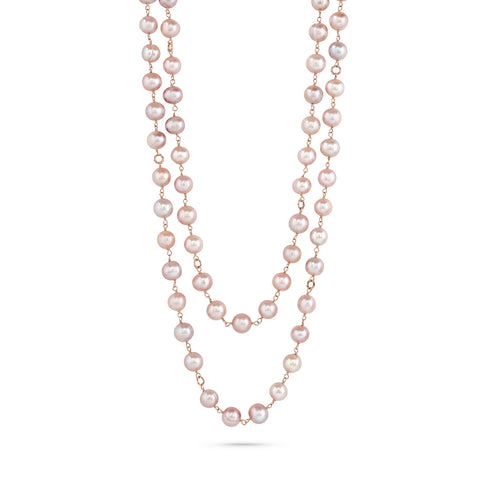 freshwater high lustre pearl necklace, in peach tones<br>and 18k rose gold <span class='visuallyhidden'>Call or text 323-404-2959 if you need shopping assistance.</span>