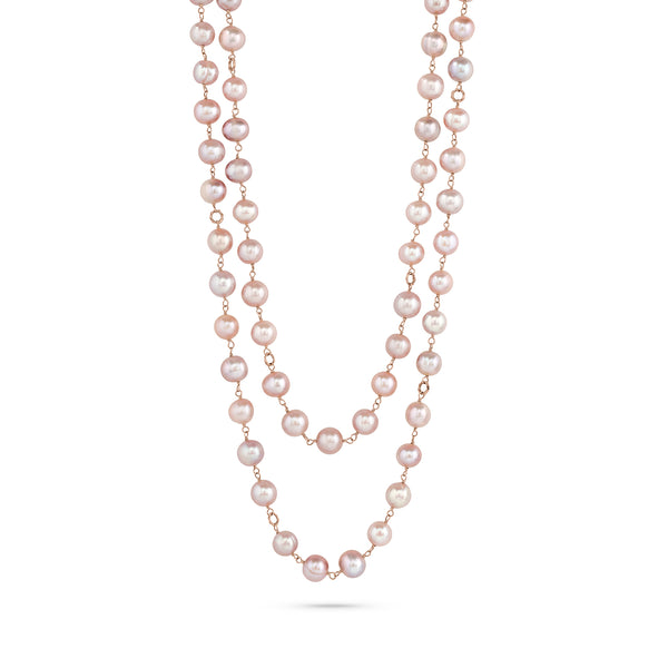 freshwater high lustre pearl necklace, in peach tones<br>and 18k rose gold <span class='visuallyhidden'>Call or text 323-404-2959 if you need shopping assistance.</span>