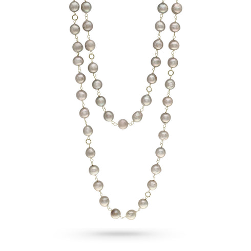 icy akoya pearl and mini bamboo-texture links long necklace, in 18k yellow gold <span class='visuallyhidden'>Call, text 323-404-2959 for shopping help.</span>