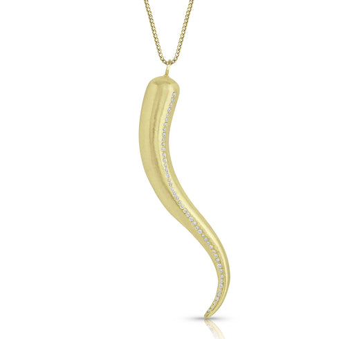 large italian horn pendant necklace with diamond swathe <span class='visuallyhidden'>Call, text 323-404-2959 for shopping help.</span>