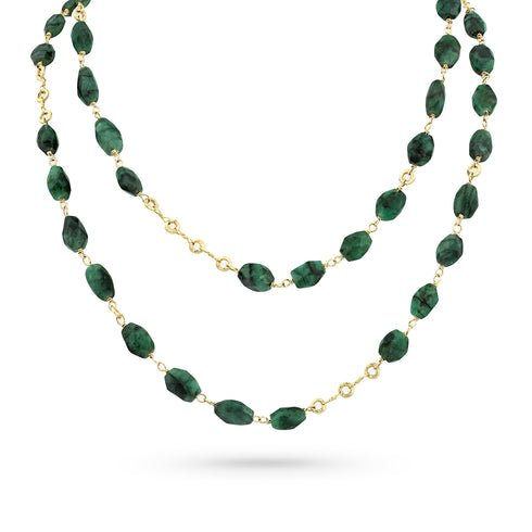 faceted emerald ovals and delicate links long necklace, in yellow gold <span class='visuallyhidden'>Call, text 323-404-2959 for shopping help.</span>
