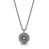 18k black gold diamond 3 halo round pendant necklace<br>with bezel set center diamond and adjustable length delicate chain <span class='visuallyhidden'>Text, phone 323-404-2959 for shopping assistance.</span>