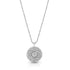 18k white gold diamond 3 halo round pendant necklace<br>with bezel set center diamond and adjustable length delicate chain <span class='visuallyhidden'>Text, phone 323-404-2959 for shopping assistance.</span>