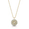 18k gold diamond Dominique Cohen 3 halo round pendant necklace<br>with bezel set center diamond and adjustable length delicate beaded chain <span class='visuallyhidden'>Text, phone 323-404-2959 for shopping assistance.</span>